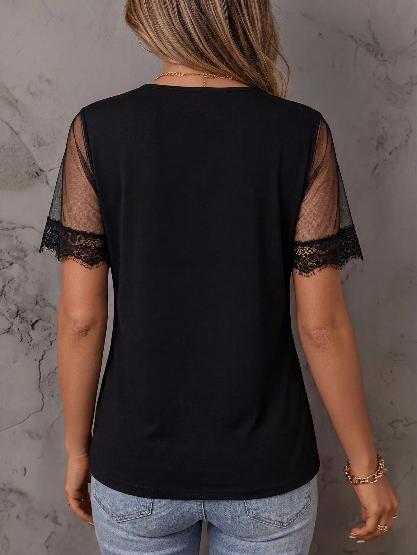 LUNE Women's Elegant Casual Mesh 2 In 1 Spliced Black Top
