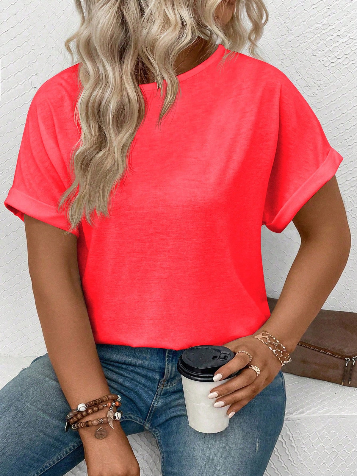 LUNE Women's Plus Size Loose Casual Round Neck T-Shirt, Summer