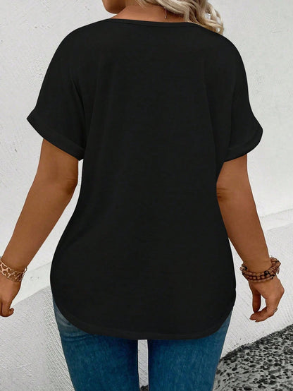 LUNE Women's Plus Size Loose Casual Round Neck T-Shirt, Summer