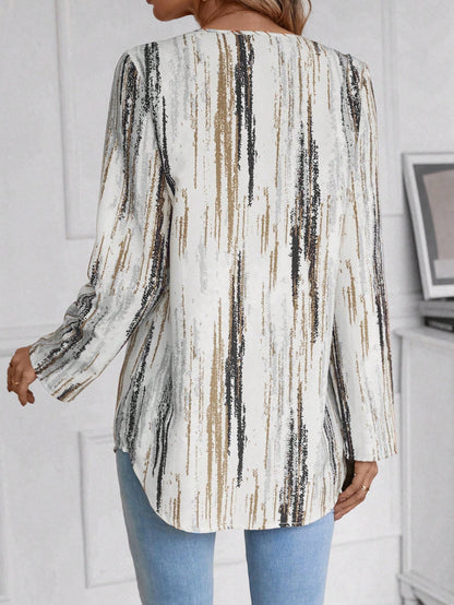 LUNE Women's Printed Rolled-Up Sleeve Shirt With Curved Hem Casual Women Blouses Teacher Shirts Work Women Blouses Fall Women Shirts