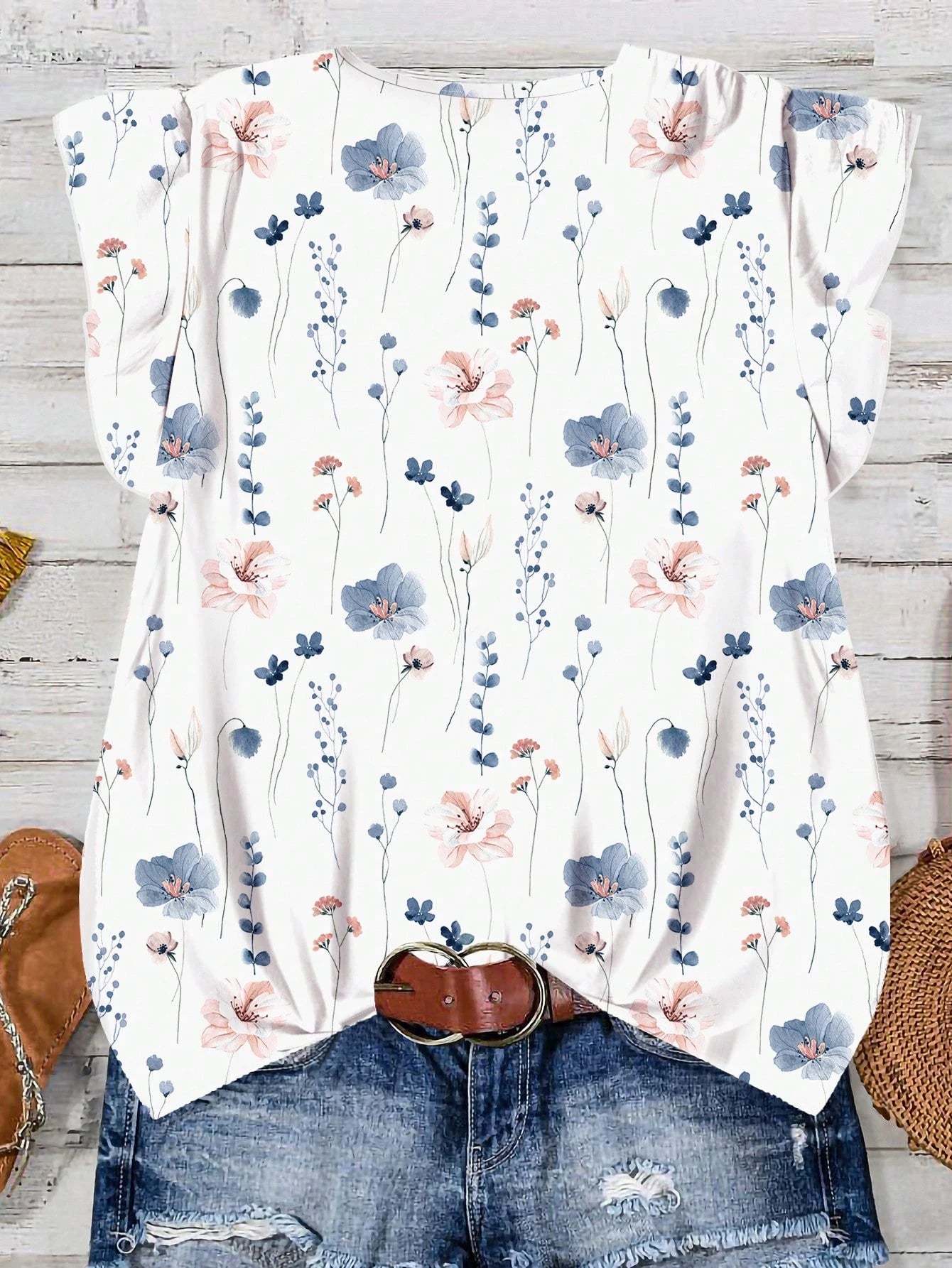 LUNE Women's Watercolor Floral Casual Boho Shirt, Minimalist Style Suitable For Summer Suitable For Going Out Vacation Chic Blouses For Women White Floral