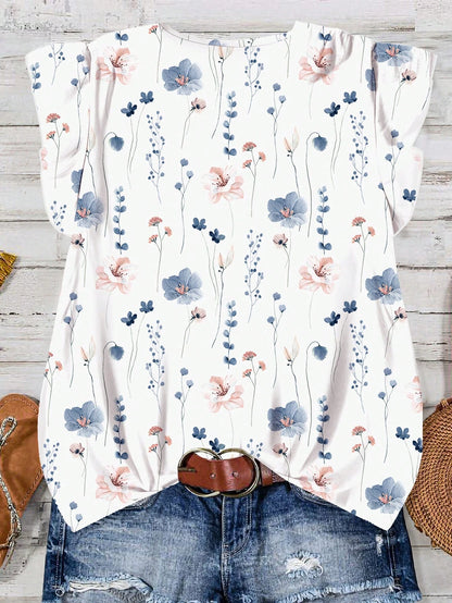 LUNE Women's Watercolor Floral Casual Boho Shirt, Minimalist Style Suitable For Summer Suitable For Going Out Vacation Chic Blouses For Women White Floral