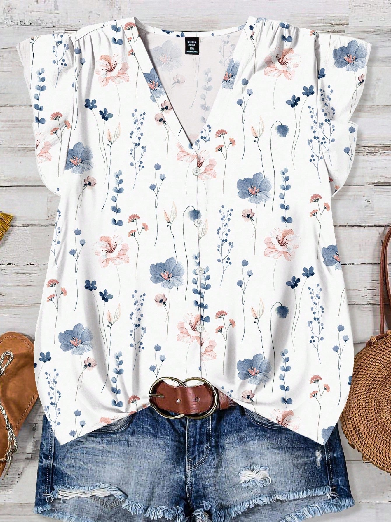 LUNE Women's Watercolor Floral Casual Boho Shirt, Minimalist Style Suitable For Summer Suitable For Going Out Vacation Chic Blouses For Women White Floral