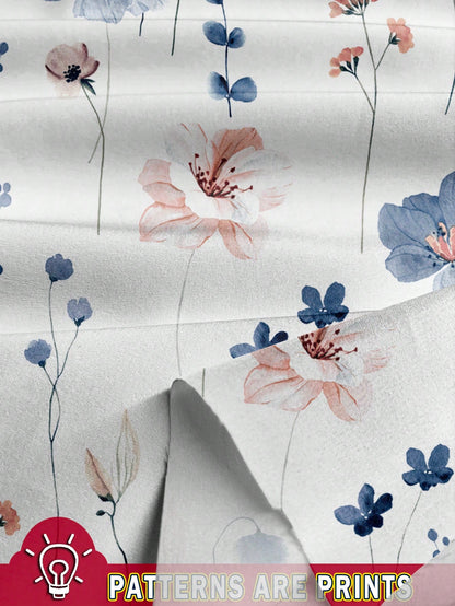 LUNE Women's Watercolor Floral Casual Boho Shirt, Minimalist Style Suitable For Summer Suitable For Going Out Vacation Chic Blouses For Women White Floral