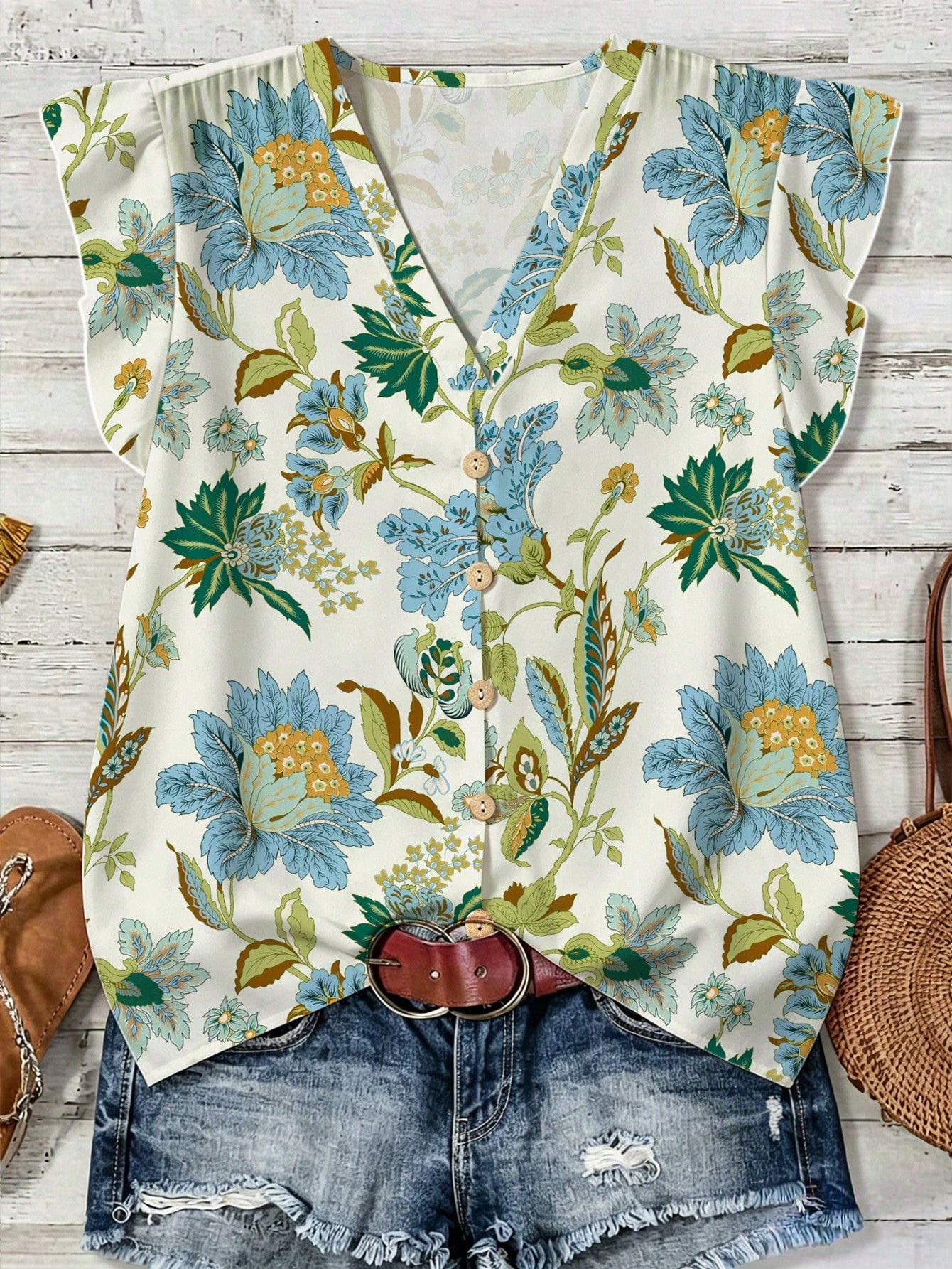 LUNE Women's Watercolor Floral Casual Boho Shirt, Minimalist Style Suitable For Summer Suitable For Going Out Vacation Chic Blouses For Women White Floral