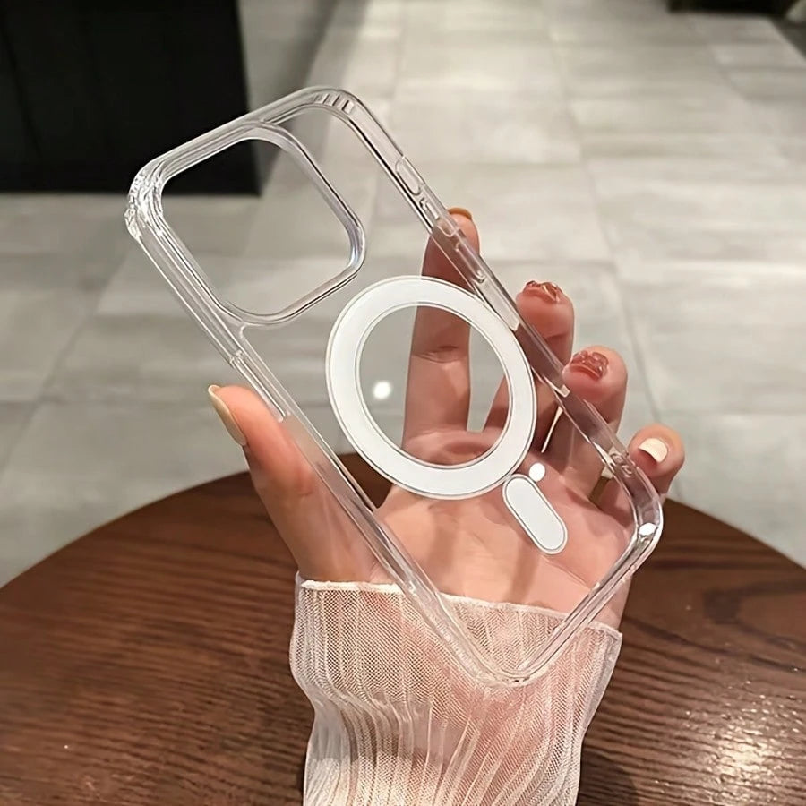 Luxury Magnetic Style Transparent Acrylic Wireless Charging Protective Shockproof Case Compatible With 16, 15, 14, 13, 12, 11, 7/8/SE2/SE3, Plus, Pro, Max, Xs Max, XR, X/XS Spring Birthday Party Gift