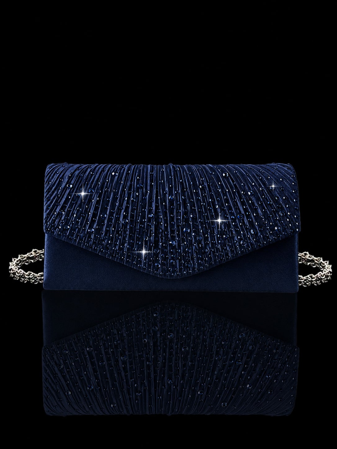Luxury Rhinestone Women's Clutch Envelope Bag, Shiny Pleated Evening Bag Party Bag, Paired With Shiny Rhinestone Jewelry 3 Pieces Set, Rhinestone Pendant Necklace, Earrings, Bracelet, Suitable For Par