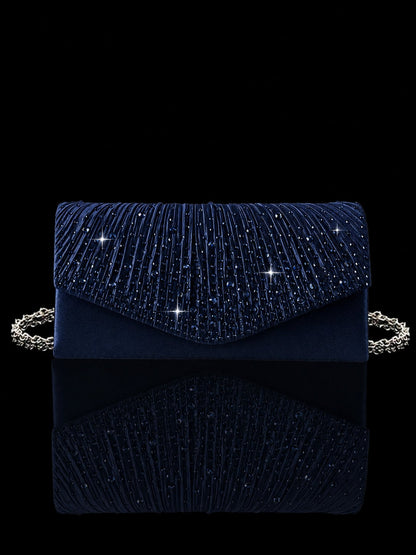 Luxury Rhinestone Women's Clutch Envelope Bag, Shiny Pleated Evening Bag Party Bag, Paired With Shiny Rhinestone Jewelry 3 Pieces Set, Rhinestone Pendant Necklace, Earrings, Bracelet, Suitable For Par