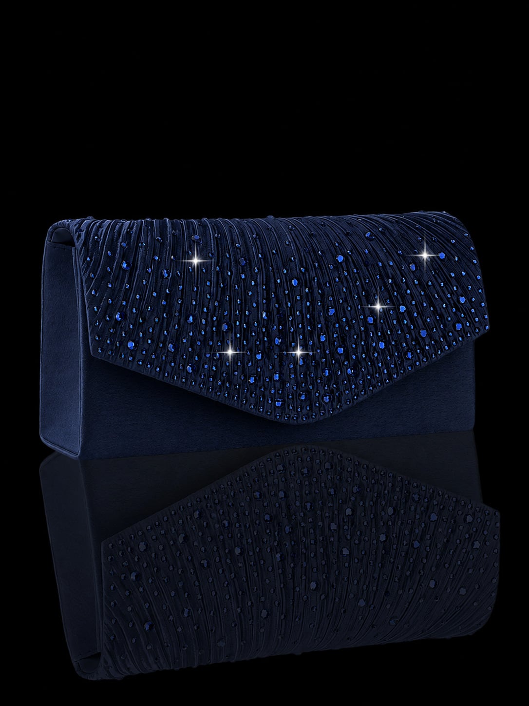Luxury Rhinestone Women's Clutch Envelope Bag, Shiny Pleated Evening Bag Party Bag, Paired With Shiny Rhinestone Jewelry 3 Pieces Set, Rhinestone Pendant Necklace, Earrings, Bracelet, Suitable For Par
