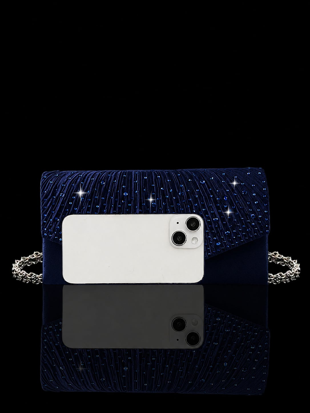 Luxury Rhinestone Women's Clutch Envelope Bag, Shiny Pleated Evening Bag Party Bag, Paired With Shiny Rhinestone Jewelry 3 Pieces Set, Rhinestone Pendant Necklace, Earrings, Bracelet, Suitable For Par