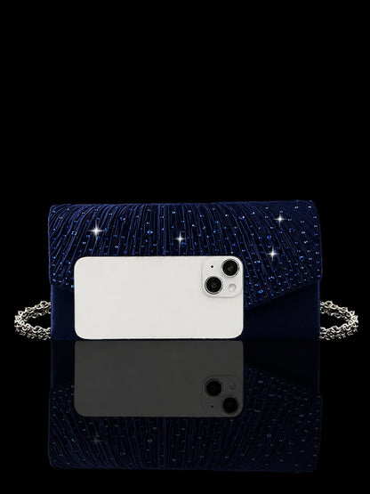 Luxury Rhinestone Women's Clutch Envelope Bag, Shiny Pleated Evening Bag Party Bag, Paired With Shiny Rhinestone Jewelry 3 Pieces Set, Rhinestone Pendant Necklace, Earrings, Bracelet, Suitable For Par