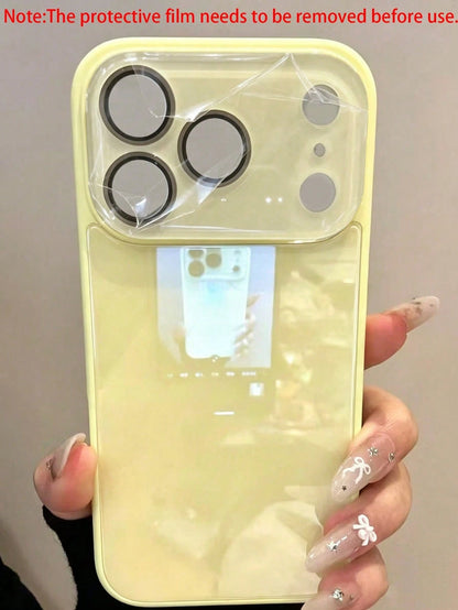 Luxury Solid Color Material Fashion Phone Case Glossy Glass Phone Case Compatible With IPhone 17 Pro Max 16 15 14 13 12 11 Pro Max Lens Protection Anti-Fall Hard Shell Gift Anniversary Spring Birthday