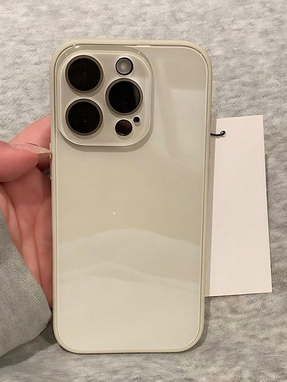 Luxury Solid Color Material Fashion Phone Case Glossy Glass Phone Case Compatible With IPhone 17 Pro Max 16 15 14 13 12 11 Pro Max Lens Protection Anti-Fall Hard Shell Gift Anniversary Spring Birthday