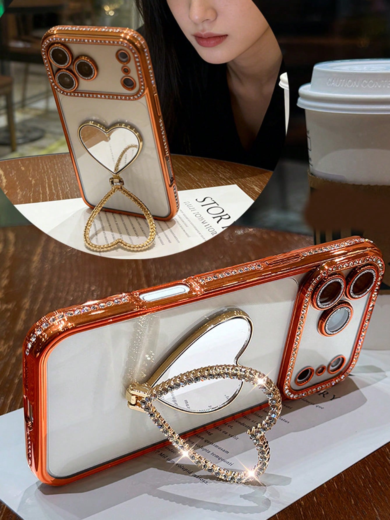 Luxury Sparkling Rhinestone Heart-Shaped Makeup Mirror Phone Case Compatible With IPhone 17 Pro Max, 17 Pro, 17, 16 Pro Max, 16 Pro, 16, 15 Pro Max, 15 Pro, 15, 14 Pro Max, 14 Pro, 14, 13 Pro Max, 13