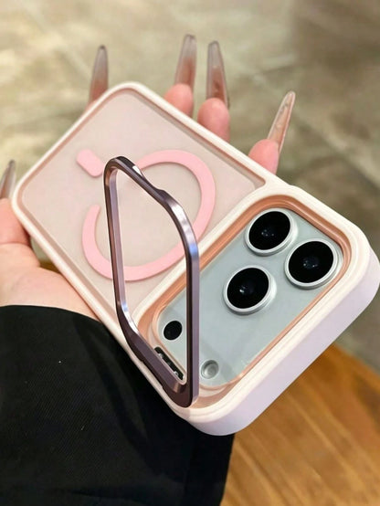 Luxury Transparent Frosted Acrylic Magnetic Stand Phone Case Compatible With IPhone 17 Pro Max Air 16 15 14 13 12 11 Pro Max Plus, Supports Magnetic Wireless Charging, 16 Pro Metal Lens Stand Anti-Dro