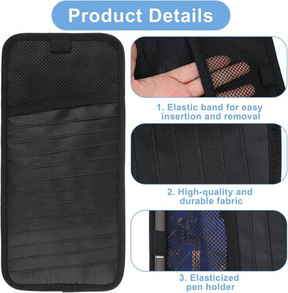 LXUEJIE 1 Pcs Car CD Holder, Car Sun Visor Storage DVD Disc Holders Pocket Case Organizer With 12 DVD Storage Sleeves, One Mesh Pocket, One Pen Holder, And Elastic Strap (Black)