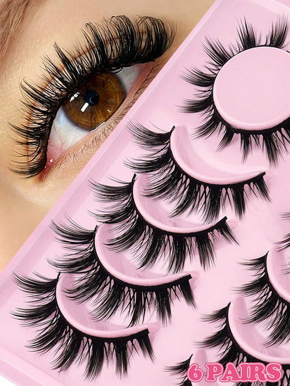 MAANGE 6 Pairs Cartoon False Eyelashes, Long Soft 3D Faux Mink Lashes, Natural Makeup, Gift For Women And Girls, Natural, Ultra-Lightweight, Long-Lasting, Eye-Enlarging, Handmade, Soft, Skin-Friendly