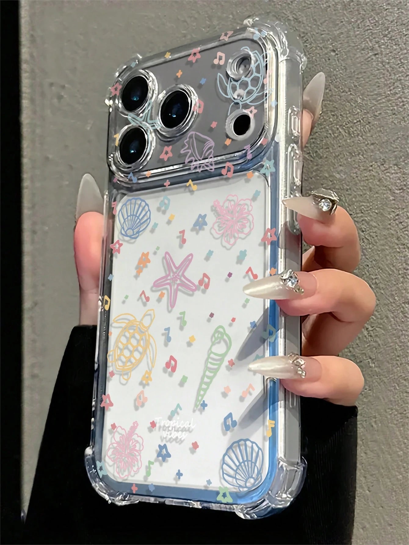 Macaron Ocean Shell Turtle Music Note Hand-Painted Pattern Shockproof Phone Case, Transparent Corner Protection Anti-Drop Fashion Summer Essential, Suitable For Daily Use, Compatible With IPhone 16/16