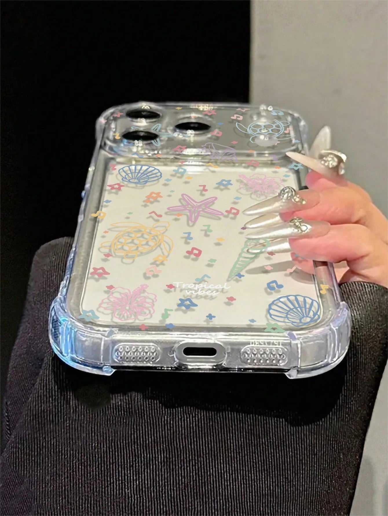 Macaron Ocean Shell Turtle Music Note Hand-Painted Pattern Shockproof Phone Case, Transparent Corner Protection Anti-Drop Fashion Summer Essential, Suitable For Daily Use, Compatible With IPhone 16/16