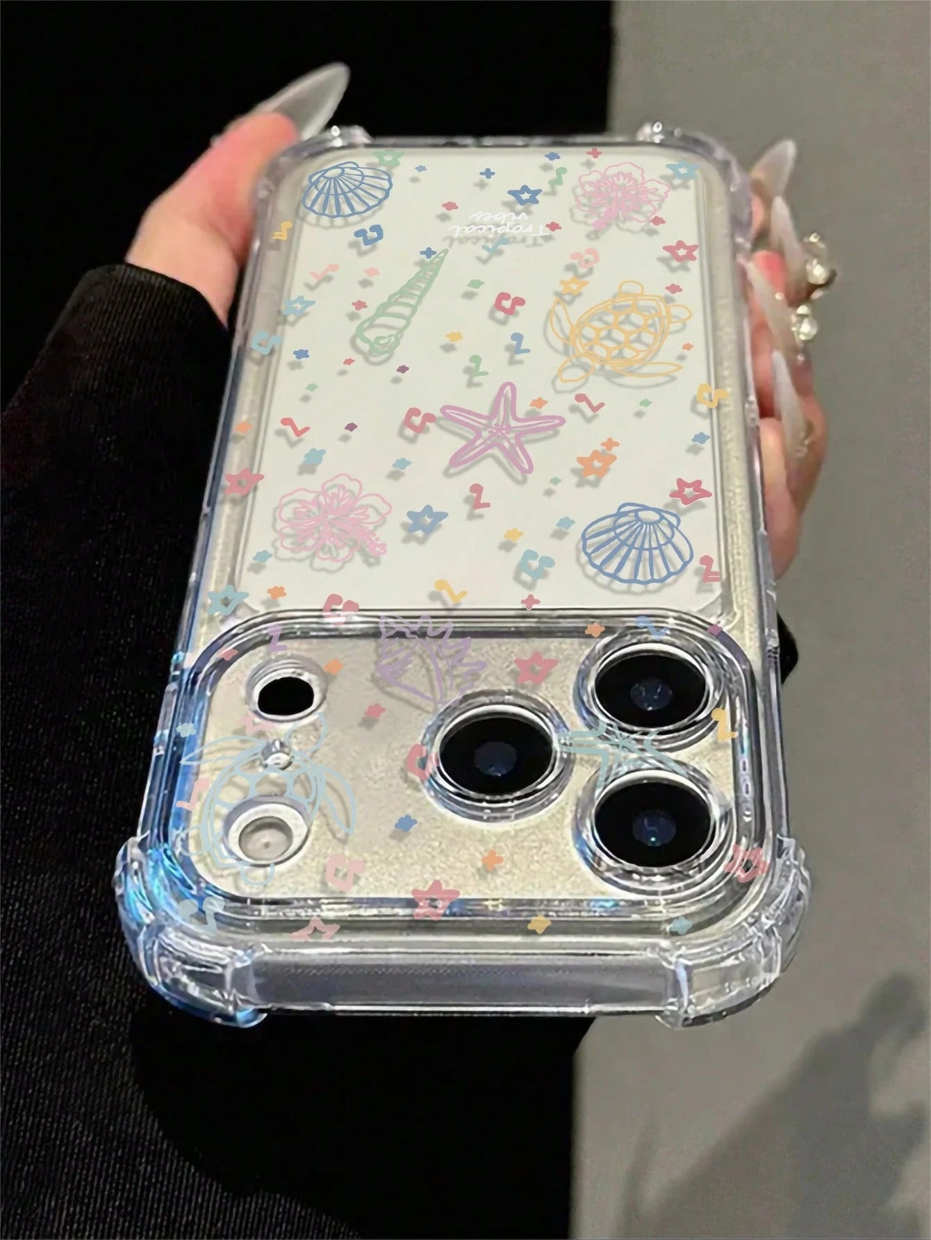 Macaron Ocean Shell Turtle Music Note Hand-Painted Pattern Shockproof Phone Case, Transparent Corner Protection Anti-Drop Fashion Summer Essential, Suitable For Daily Use, Compatible With IPhone 16/16
