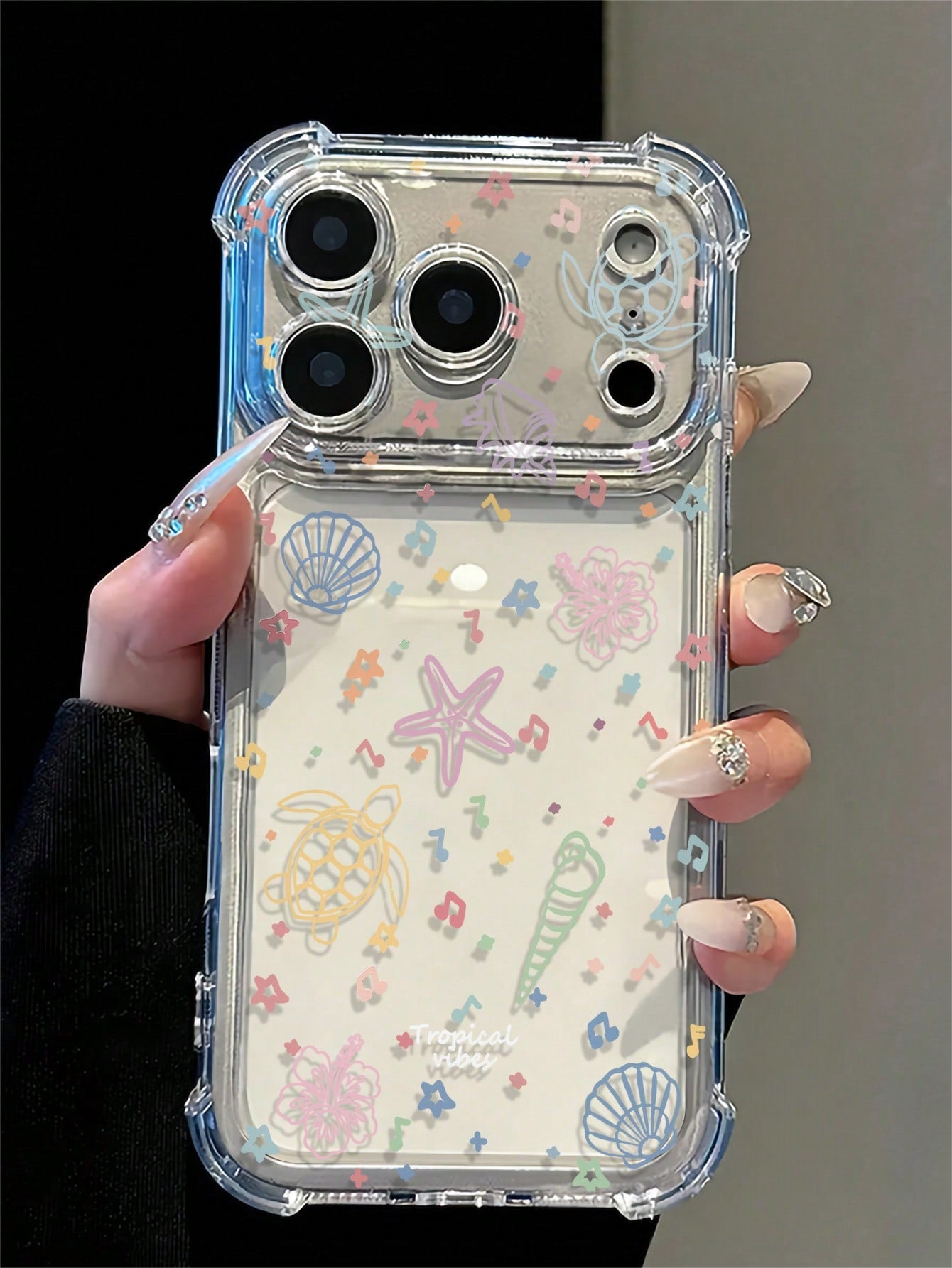 Macaron Ocean Shell Turtle Music Note Hand-Painted Pattern Shockproof Phone Case, Transparent Corner Protection Anti-Drop Fashion Summer Essential, Suitable For Daily Use, Compatible With IPhone 16/16