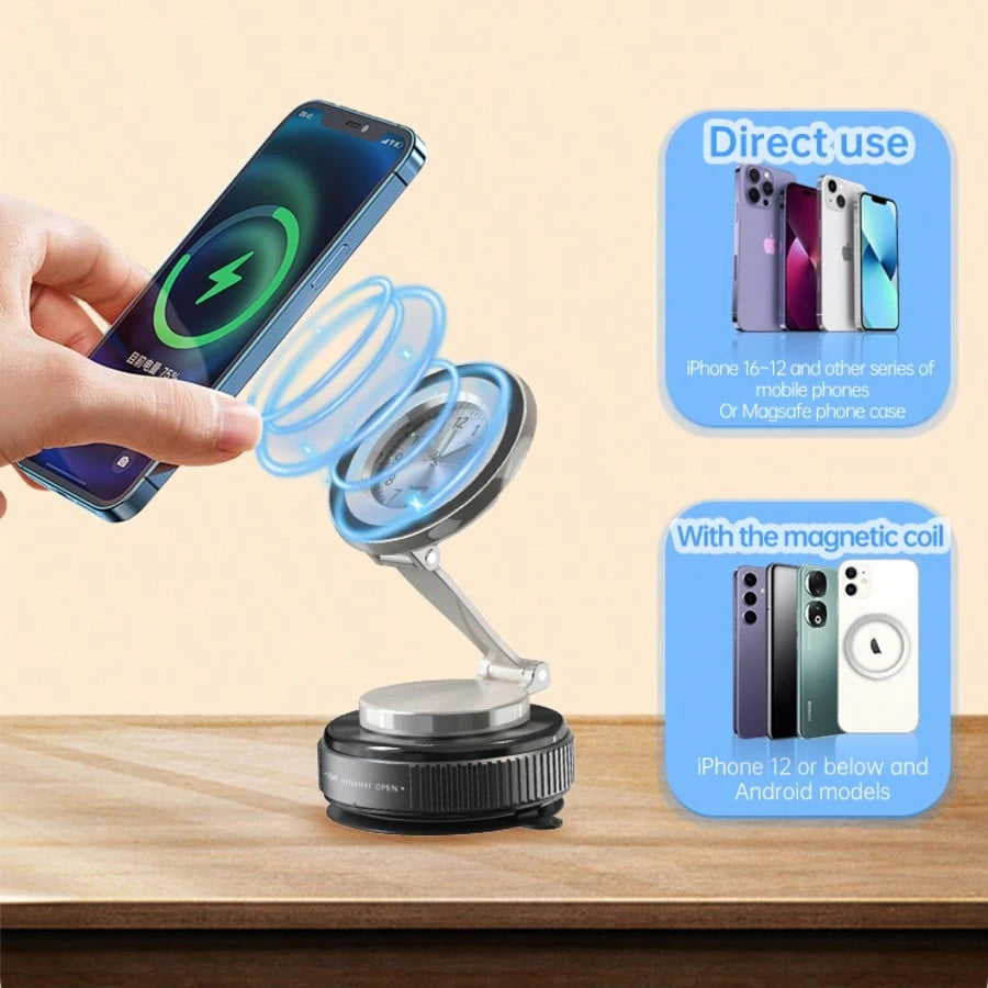 Magnetic 720° Rotating 3-Axis Foldable Car Mount, Strong Suction Cup & Twist Lock Base, Multi-Scenario Stand For Desk, Kitchen, And Smooth Surfaces.