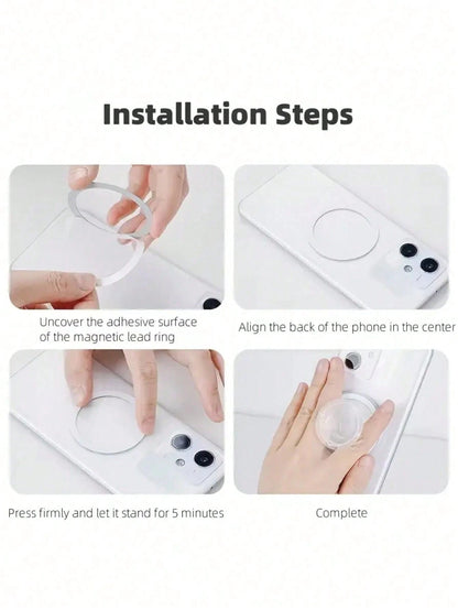 Magnetic Phone Grip Stand With Magnetic Base- Foldable, Compatible With IPhone, Non-Slip Base, Space-Saving Design, Suitable For Video Calls, Gaming, Car Dashboard- Compatible Accessories, Magnetic