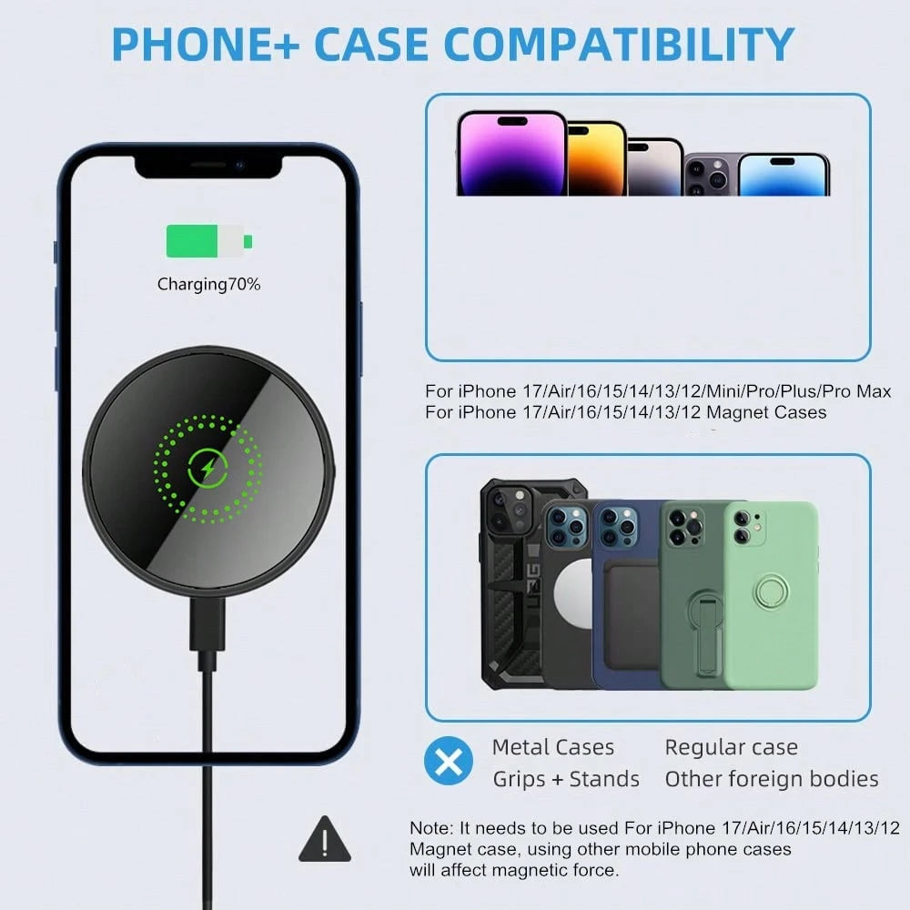 Magnetic Wireless Phone Holder Car Charger Car Mount With Fast Charging Wireless Magnet Car Phone Holder Compatible With IPhone 17/17 Pro/17 Pro Max/17 Plus/Air/16/16 Pro/16 ProMax/16 Plus15/15 Pro/15