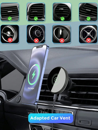 Magnetic Wireless Phone Holder Car Charger Car Mount With Fast Charging Wireless Magnet Car Phone Holder Compatible With IPhone 17/17 Pro/17 Pro Max/17 Plus/Air/16/16 Pro/16 ProMax/16 Plus15/15 Pro/15
