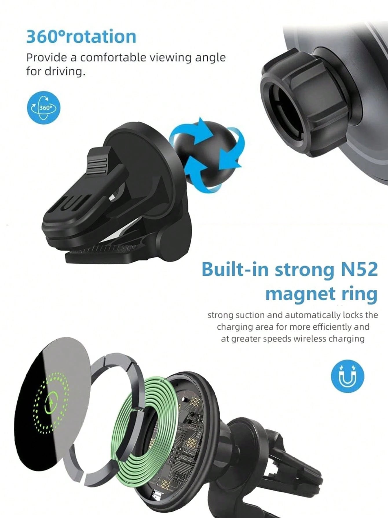 Magnetic Wireless Phone Holder Car Charger Car Mount With Fast Charging Wireless Magnet Car Phone Holder Compatible With IPhone 17/17 Pro/17 Pro Max/17 Plus/Air/16/16 Pro/16 ProMax/16 Plus15/15 Pro/15