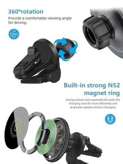 Magnetic Wireless Phone Holder Car Charger Car Mount With Fast Charging Wireless Magnet Car Phone Holder Compatible With IPhone 17/17 Pro/17 Pro Max/17 Plus/Air/16/16 Pro/16 ProMax/16 Plus15/15 Pro/15