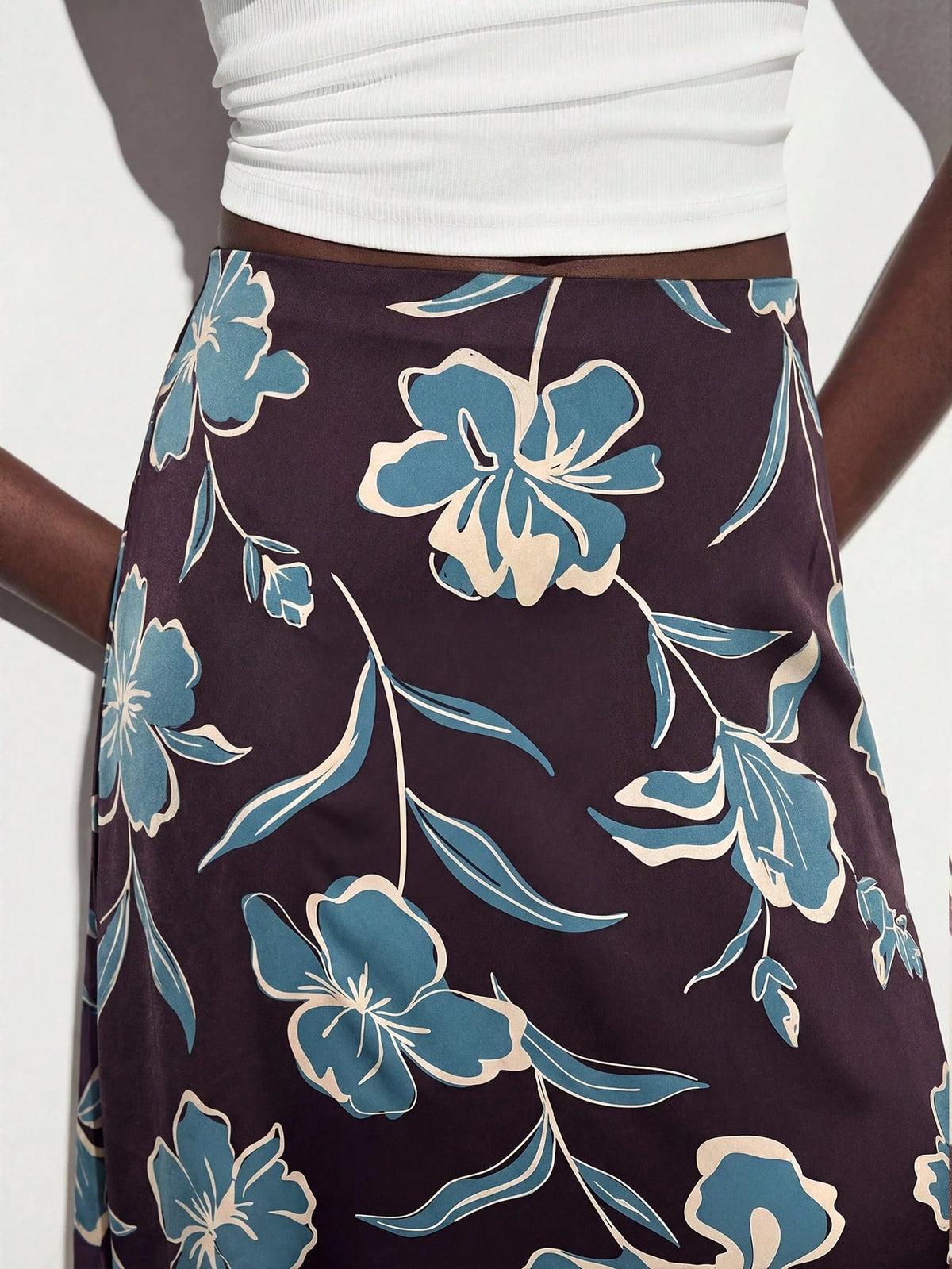 Maija Women's Elegant Brown Maxi Skirt With Smooth Plants Pattern Woven Fabric Semi-Sheer Straight Fit,Going Out Outfits