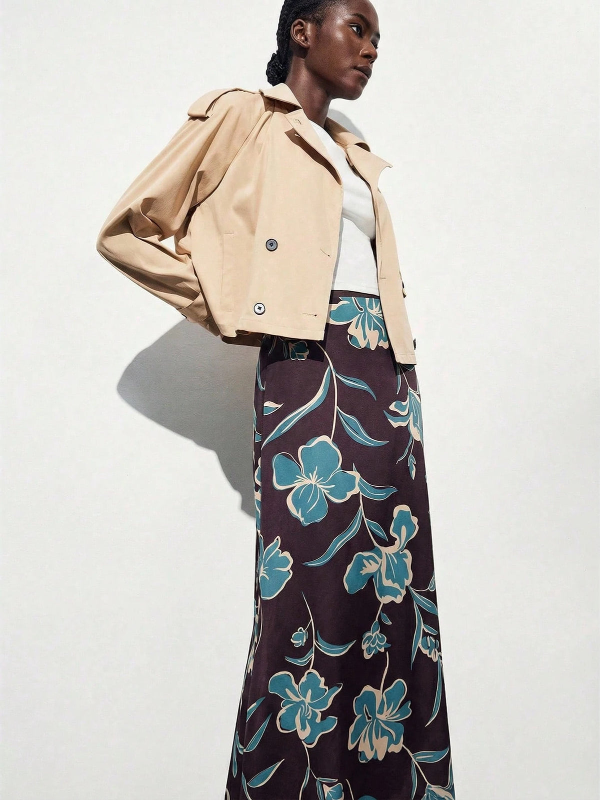 Maija Women's Elegant Brown Maxi Skirt With Smooth Plants Pattern Woven Fabric Semi-Sheer Straight Fit,Going Out Outfits