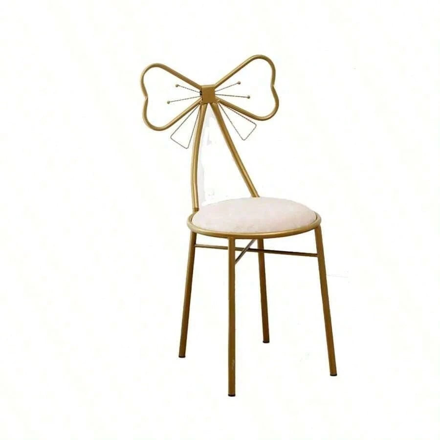 Makeup Vanity Girl Chairs Stool For Bedroom With Bow Knot Backrest,Side Table Seat Dressing Chair With Golden Metal Leg,Velvet Cushion For Girl Daughter Room