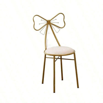 Makeup Vanity Girl Chairs Stool For Bedroom With Bow Knot Backrest,Side Table Seat Dressing Chair With Golden Metal Leg,Velvet Cushion For Girl Daughter Room