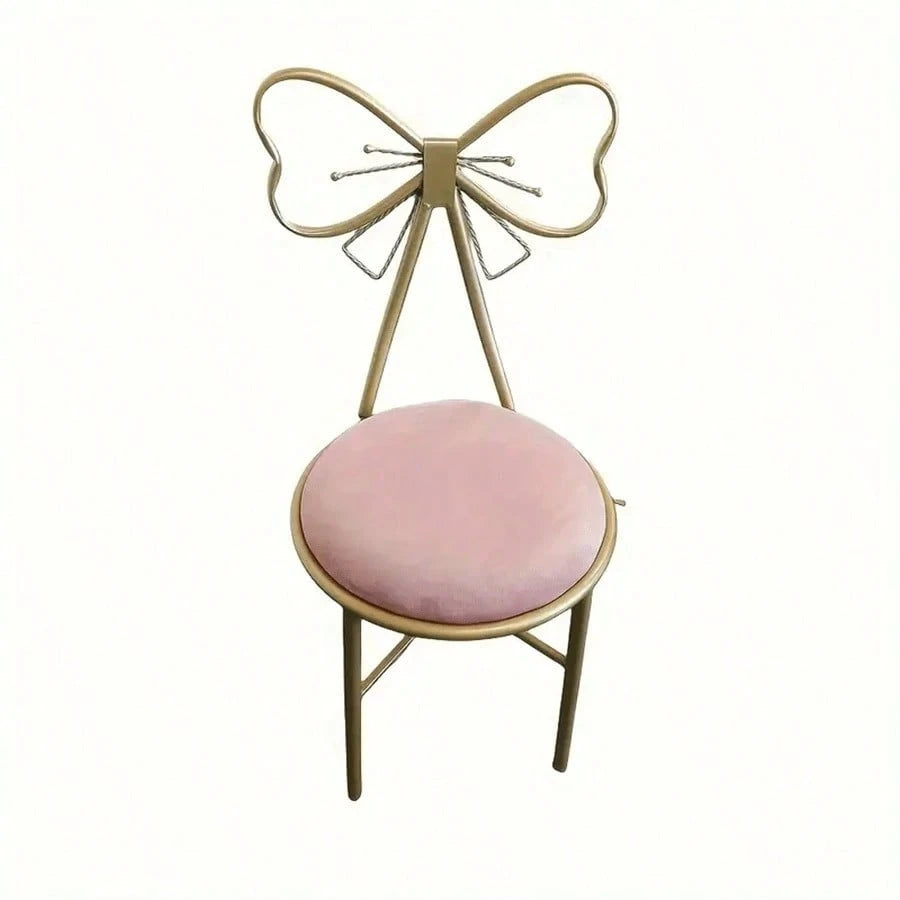 Makeup Vanity Girl Chairs Stool For Bedroom With Bow Knot Backrest,Side Table Seat Dressing Chair With Golden Metal Leg,Velvet Cushion For Girl Daughter Room