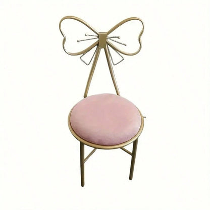 Makeup Vanity Girl Chairs Stool For Bedroom With Bow Knot Backrest,Side Table Seat Dressing Chair With Golden Metal Leg,Velvet Cushion For Girl Daughter Room