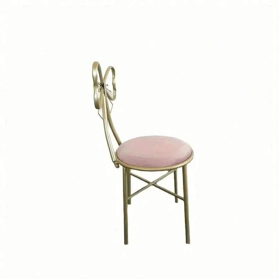 Makeup Vanity Girl Chairs Stool For Bedroom With Bow Knot Backrest,Side Table Seat Dressing Chair With Golden Metal Leg,Velvet Cushion For Girl Daughter Room