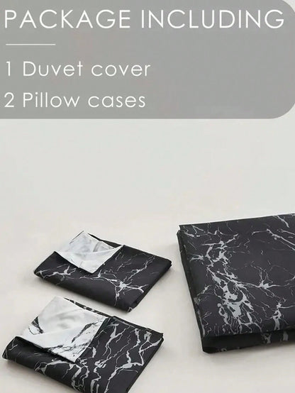 Marble Pattern Duvet Cover Set, Farmhouse Style Bedding 3 Pieces Set, Soft Double-Sided Black & White Duvet Cover, Abstract Marble Texture, Comforter Not Included