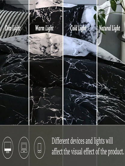 Marble Pattern Duvet Cover Set, Farmhouse Style Bedding 3 Pieces Set, Soft Double-Sided Black & White Duvet Cover, Abstract Marble Texture, Comforter Not Included