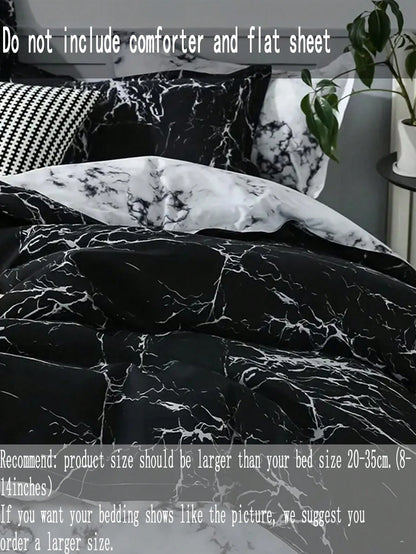 Marble Pattern Duvet Cover Set, Farmhouse Style Bedding 3 Pieces Set, Soft Double-Sided Black & White Duvet Cover, Abstract Marble Texture, Comforter Not Included