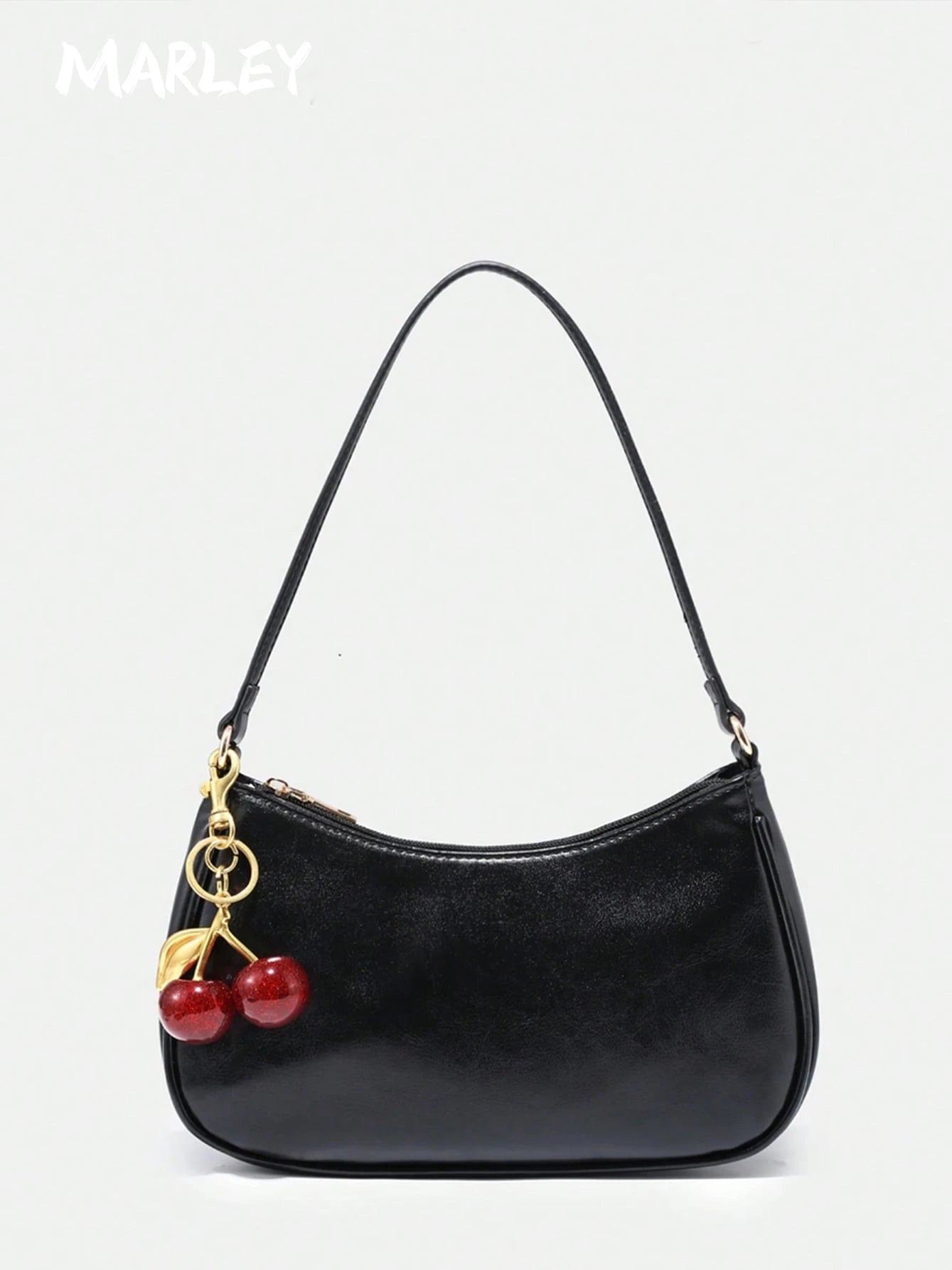 MARLEY, Women's Fall Outfits, Floral Patterned Fabric, Cute Pendant Decor, Cherry Pendant, Women's Minimalist Shoulder Bag, Zipper Closure,Halloween