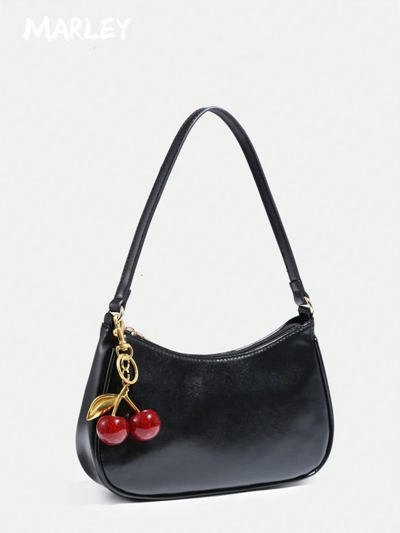 MARLEY, Women's Fall Outfits, Floral Patterned Fabric, Cute Pendant Decor, Cherry Pendant, Women's Minimalist Shoulder Bag, Zipper Closure,Halloween