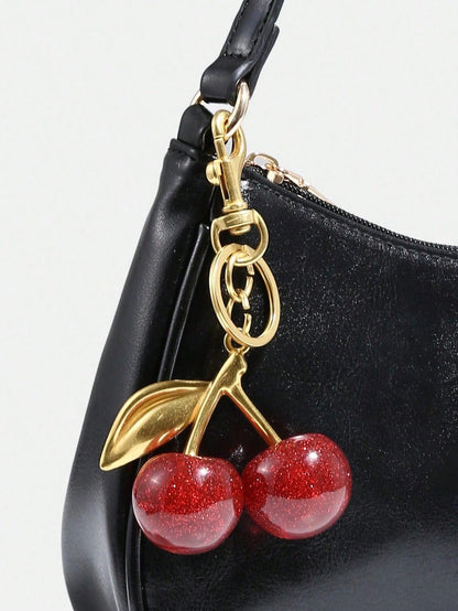 MARLEY, Women's Fall Outfits, Floral Patterned Fabric, Cute Pendant Decor, Cherry Pendant, Women's Minimalist Shoulder Bag, Zipper Closure,Halloween