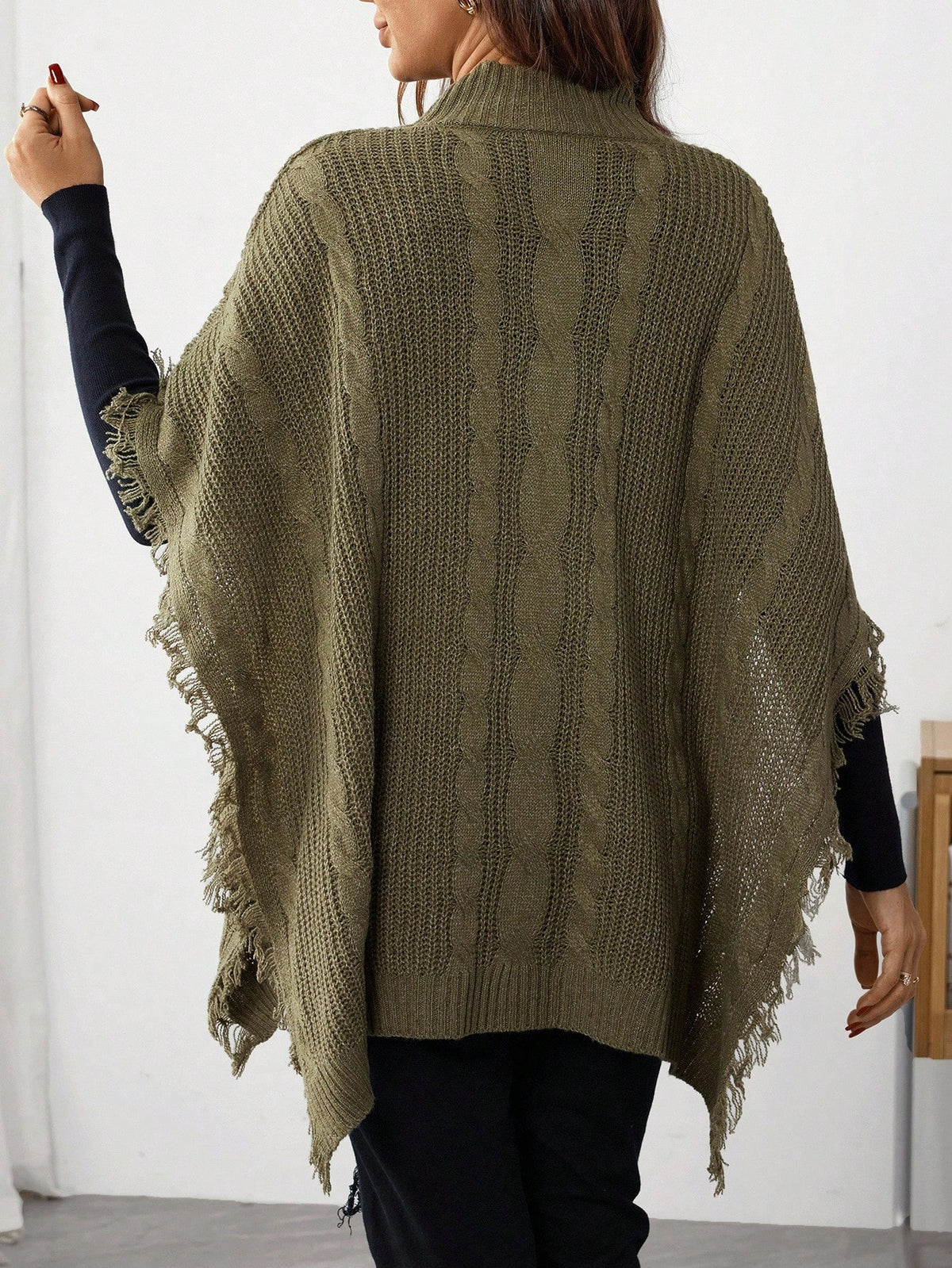 Maternity Cable Cable Pattern Turtleneck Fringe Design Batwing Sleeve Loose Sweater, Autumn Winter