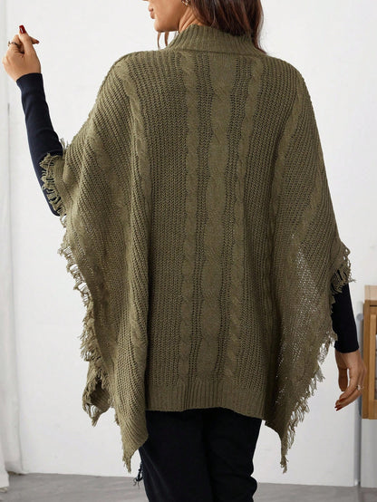 Maternity Cable Cable Pattern Turtleneck Fringe Design Batwing Sleeve Loose Sweater, Autumn Winter