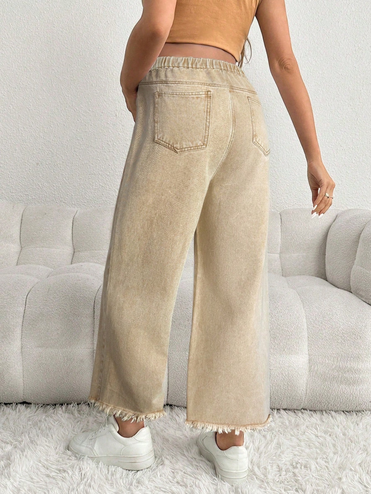 Maternity Casual Loose Cropped Jeans With Waistband Patchwork