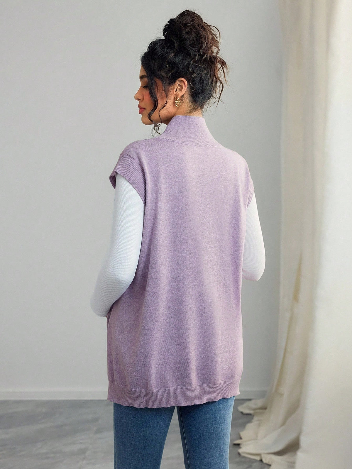 Maternity Casual Solid Color Turtleneck Sleeveless Sweater Vest, Autumn/Winter