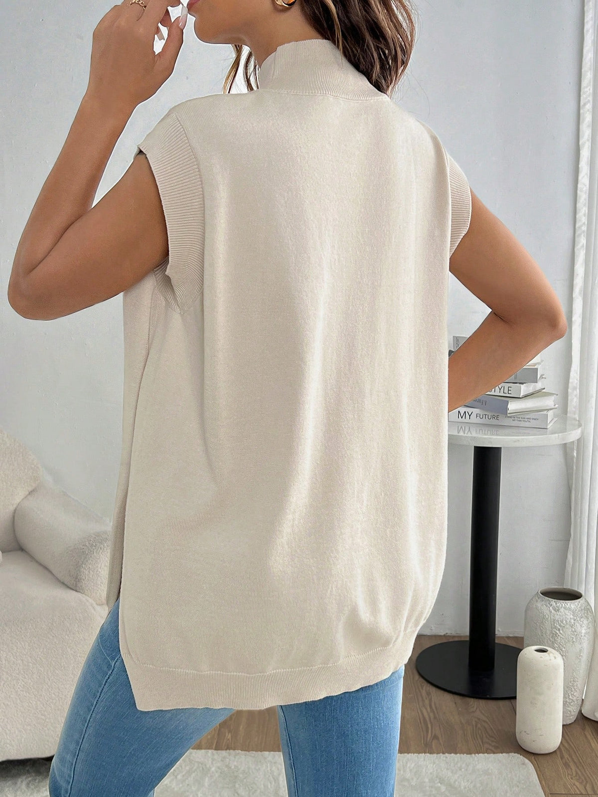 Maternity Casual Solid Color Turtleneck Sleeveless Sweater Vest, Autumn/Winter