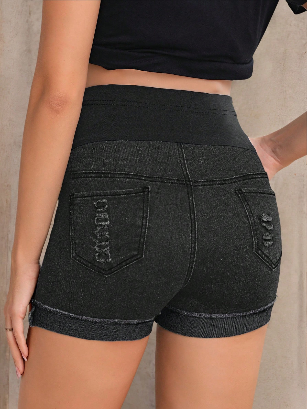 Maternity Casual Washed Distressed Skinny Denim Shorts